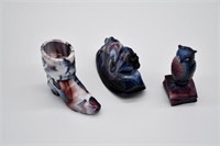 3pcs of Slag Glass ~ Owl, Rocking Horse & Boot