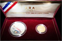 1988 Proof Silver Dollar & Gold 5 Dollar Olympic