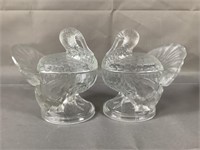 2 - Tom Turkey Pressed Glass Covered Dishes