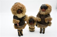 3 Eskimo Dolls w/Real Fur Clothing