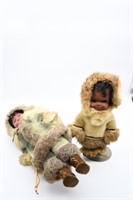 2 Eskimo Dolls with Real Fur Clothing