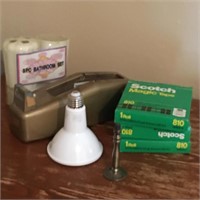 Tape Dispenser, Tape, Floodlight Bulb