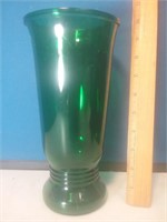 Green glass vase 10 in tall