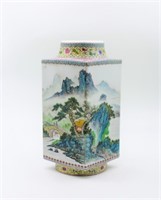 Famille Rose Landscape Cong-shaped Vase