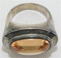Vintage Citrine Cabochon Sterling Silver Ring -