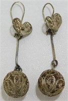 Vintage Sterling Silver Filigree Dangle Earrings