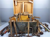 Wood Box w/Vintage Antique Tools