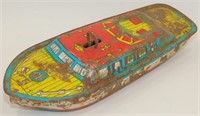 Vintage J. Chein Wind Up Tin Litho Boat Toy - As