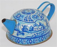 Vintage Tin Litho Holland Delft Teapot Coffee Pot