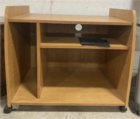 (L) Small Wooden Office Storage Desk on Wheels