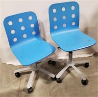 (J) Pair of Ikea Blue Swivel Desk Chairs, wheeled