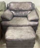 (J) Leather Arm Chair (47”x41”x38”) with matching