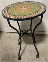 (J) Outdoor Metal and Tile Side Table