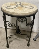 (J) Metal Outside Side-Table with Mosaic Tile On