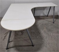 (J) Curved Wooden/Metal Desk. 79" L. × 79" W. ×
