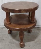 (O) Vintage Round Two Tiered Wooden End Table.