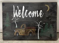 (O) Wooden Welcome Sign with Pickup Truck and