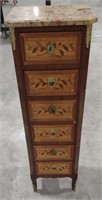 (A) Stone Top 6 drawer Ornate Wooden Dresser