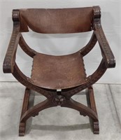 (O) Vintage Decorative Wooden/ Leather Chair.