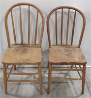 (O) Wooden Chairs. 34" H. & 36.5" H.