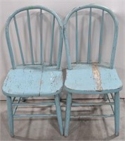 (O) Turquoise Wooden Chairs. 34.5" H.
