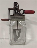 Vtg. 2 Qt. Glass Metal Wooden Butter Churn Mixer