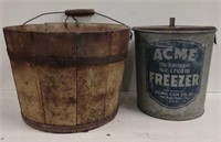 Vtg. ACME Ice Cream Maker Tin & Vtg. Wooden