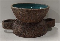 Pottery Bowl w/ Handles w/ Mint Glazed