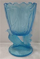 Teal Blue Glass Bird Vase 6"