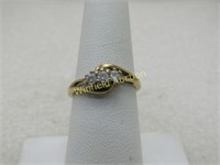 Vintage 10kt Triple Diamond Bypass Ring, Sz. 7.25,