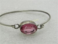 Vintage Sterling Silver Pink CZ Bangle Bracelet, T