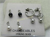 Changeable Sterling Silver Hoop Pierced Earrings,