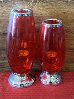 Red glass candle holders