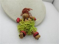 Vintage Wooden Island Hula Girl Doll Brooch, Hand