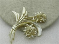 Vintage Celluloid White Floral Brooch, 3.25", 1920