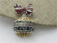 Vintage Christmas Ornament Brooch, Enameled with G