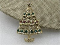 Vintage Rhinestone Christmas Tree, 2.5", 1970's