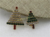 Vintage Rhinestone Christmas Tree Brooches, Red, C