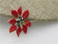 Vintage Enameled Christmas Poinsettia Brooch, 1950