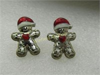 Vintage Christmas Gingerbread Earrings, Pierced, w