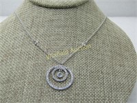 Sterling Silver CZ Concentric Circle Necklace, 18"