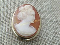 Vintage 10kt Cameo Brooch/Pendant, 1-3.8" by 1", A