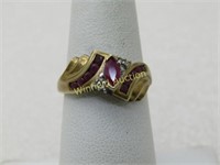 Vintage 10kt Bypass Ruby & Diamond Ring, Sz. 7, Ma