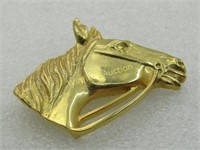Vintage Horse Head Brooch, Gold Tone, 2"