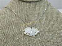 Vintage Carved Mother-of-Pearl Elephant Necklace,