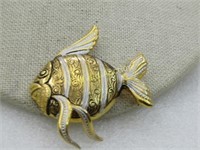 Vintage Damascene Angel Fish Brooch, 1960's-1970's