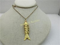 Vintage Articulated Fish Necklace, 24" Gold Tone,