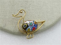 Vintage 12kt G.F. Venetian Glass Duck Brooch, Sign