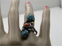 Vintage Sterlng Southwestern Turquoise & Coral Rin