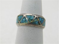 Vintage Southwestern Inlaid Turquoise Chip Ring/Ba